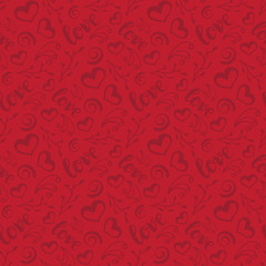  Background for Valentines day, wedding invitation. Seamless pattern  with hand drawn love lettering , branch, petal, heart. Design  for greeting card.