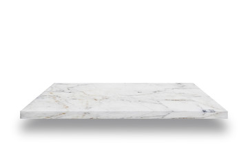 Empty top of white mable stone table on white background. can be