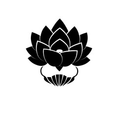 Black stylized image of a lotus flower on a white background. The symbol of commitment to the Buddha in Japan