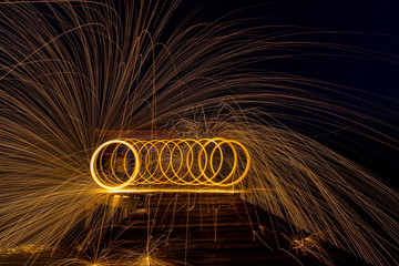 Long Exposure Photography using Steel Wool Burning at night.