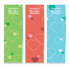 Set Of Three Colorful Hearts Vertical Banners Vector Illustration