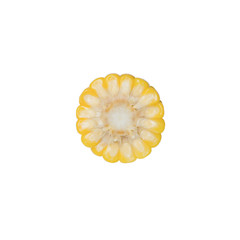 a sliced piece of yellow corn isolated on white