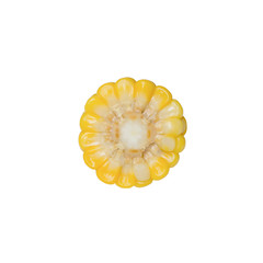 a sliced piece of yellow corn isolated on white