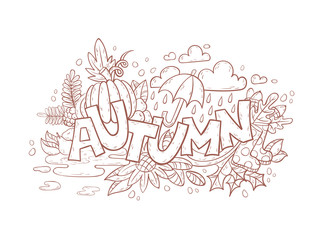 Autumn doodle page for adult coloring book