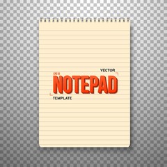Realistic Vector Notepad Office Equipment. Yellow Paper Notepad 