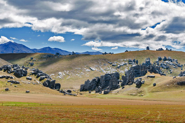 Obraz premium Weird landscape of Castle Hill in Southern Alps, Arthur's Pass, South Island of New Zealand