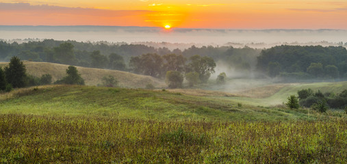Piękny,mglisty wschód słońca nad wiejską łąką   © Mike Mareen