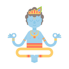 Meditating cartoon Krishna yogi character