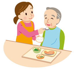 介護　食事　シニアとヘルパー