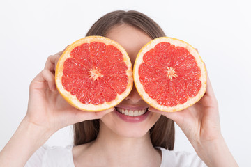Girl with red grapefruit eyes