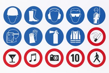 Safety signs on a signboard