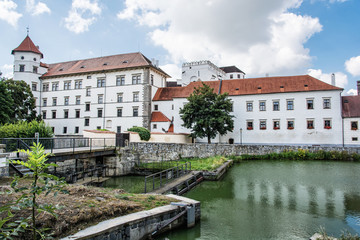 Gothic castle of Jindrichuv Hradec with water reservoir, Czech