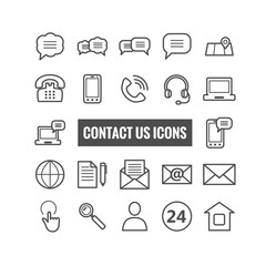 Collection of outline contact us icons. Thin icons for web, mobile apps, print design