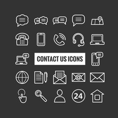 Collection of outline contact us icons. Thin icons for web, mobile apps, print design