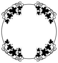 Round black and white frame with maple leaves silhouettes. Vector clip art.