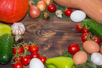 Thanksgiving composition onions, cucumbers, peppers pumkin, cala