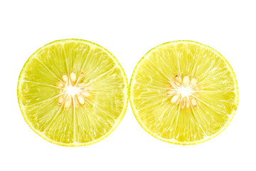 half of lemon lime on white background.