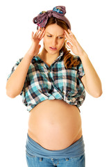 Fototapeta premium Tired pregnant woman with headache