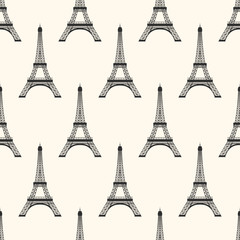 Nahtloses Muster mit schwarzen Silhoutten vom Eiffelturm in Paris