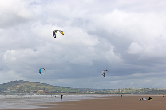 kitesurfers on Aberavon beach, Wales