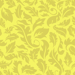 Seamless pattern autumn leaves on a yellow background