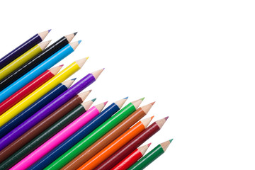 Colour pencils isolated on white background close up