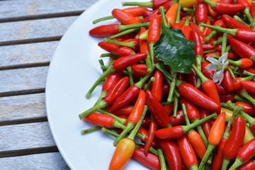 Small chili peppers on a plate