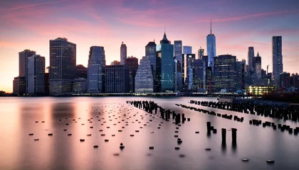 Photo sur Plexiglas New York Manhattan skyilne, New York City at sunset.