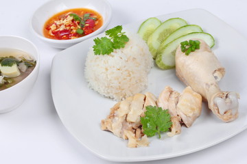 Streamed oily rice and streamed chicken as 