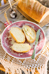 White bread with butter for breakfast