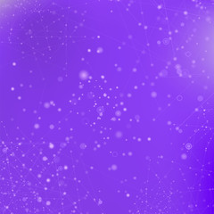 Purple Technology Background with Particle, Molecule Structure. Genetic and Chemical Compounds. Communication Concept. Space and Constellations.