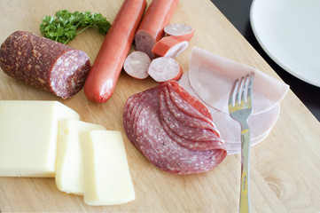 German breakfast with meat and cheese