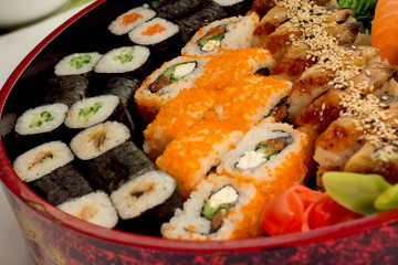 California roll in sushi set close up