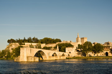 Pont du Avignon ,Avignon Bridge with Popes Palace and Rhone river at sunset, Provence, France