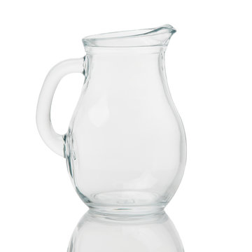 Empty glass jug isolated on white background