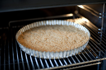 Cake base cooking in the oven