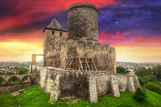 Medieval castle in Bedzin at sunset, Poland