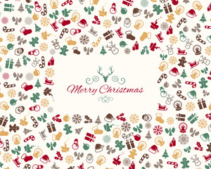 Vector Illustration of a Christmas Greeting Card with Decorative Design Elements