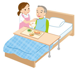 介護　食事　シニアとヘルパー