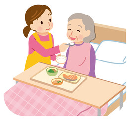 介護　食事　シニアとヘルパー