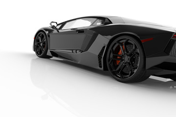 Obraz na płótnie Canvas Black fast sports car on white background studio. Shiny, new, lu