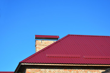 New Metal Red House Roofing Construction.