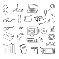 Set of business, social, technology doodle, hand drawn elements