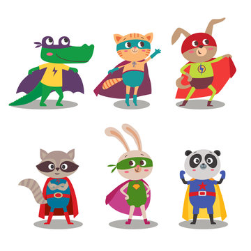 Superhero animal kids. Cartoon vector illustration