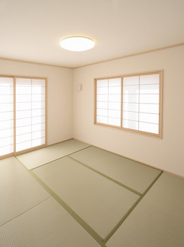 住宅　和室　畳6帖　障子　2面採光　自然光　シンプル家具なし施工例