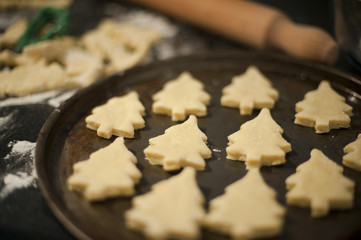 Baking Christmas tree cookies