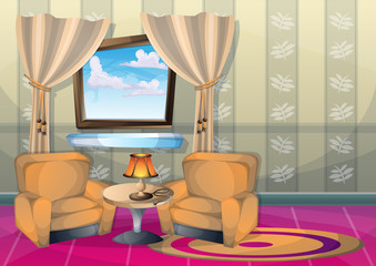 cartoon vector illustration interior living room with separated layers