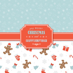 Christmas and Happy New Year greeting card template.