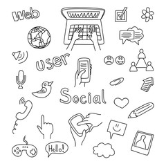 Set of social network doodle, hand drawn elements