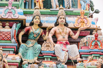 Naklejka premium Carved figures at the Sri Srinivasa Perumal Hindu Temple, Singapore
